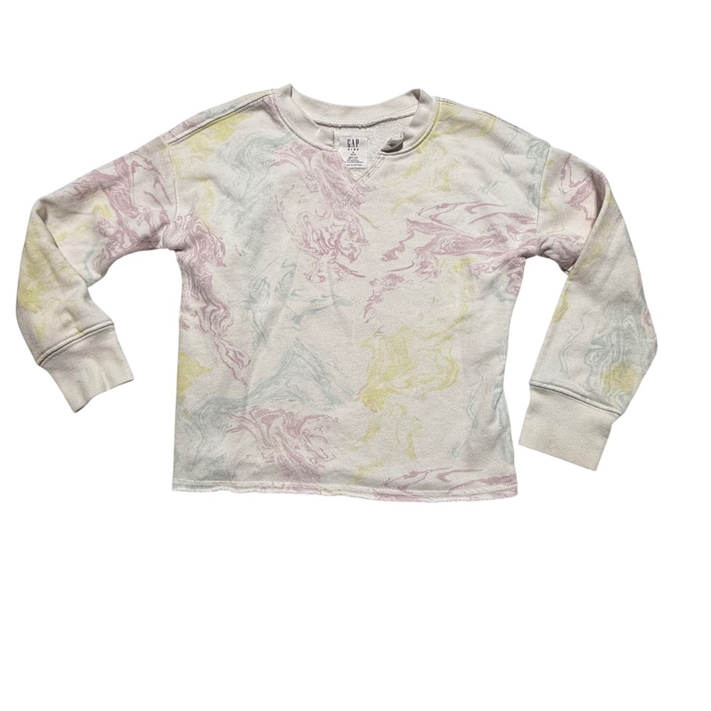 Gap Kids Pastel Marble Swirl Sweatshirt Pink Yellow Blue French Terry Size S 6-7